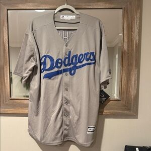 Majestic Gray and Blue Dodgers Jersey